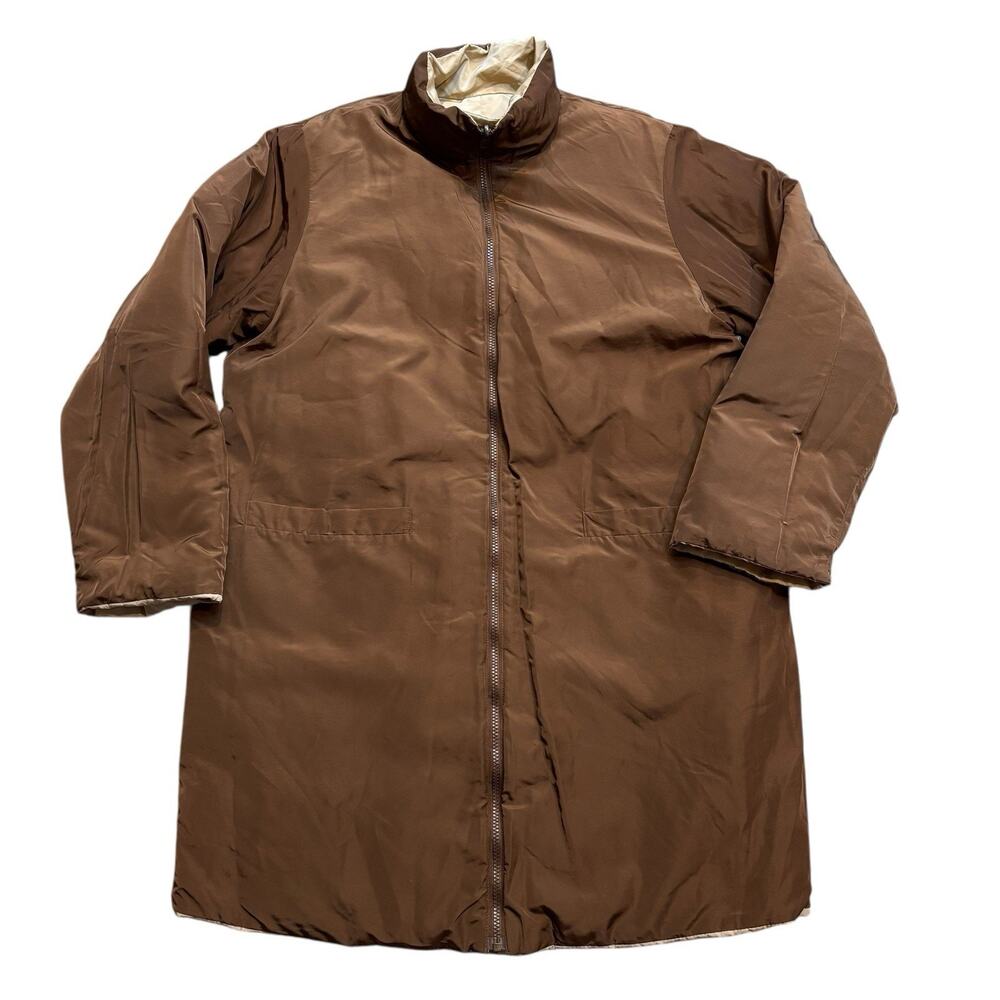 Max Mara Weekend Reversible Long Down Puffer Coat Tan & Mocha Brown Women's 10 - Picture 3 of 11